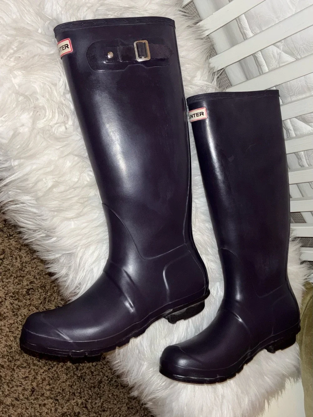 Original Hunter Tall Rubber Boots in Deep Purple Sz 8